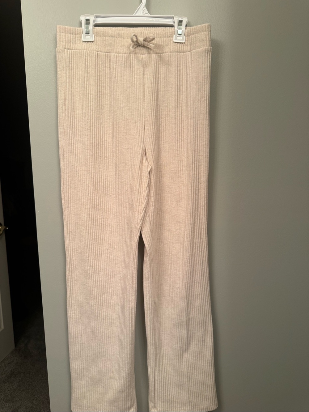 Ribbed Wide-Leg Knit Pants - Cream
